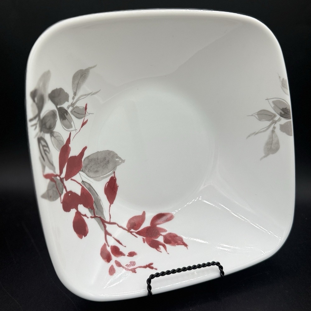 Corelle Kyoto Leaves 9" Square Serving Bowl Japanese Red Gray USA NWOB
